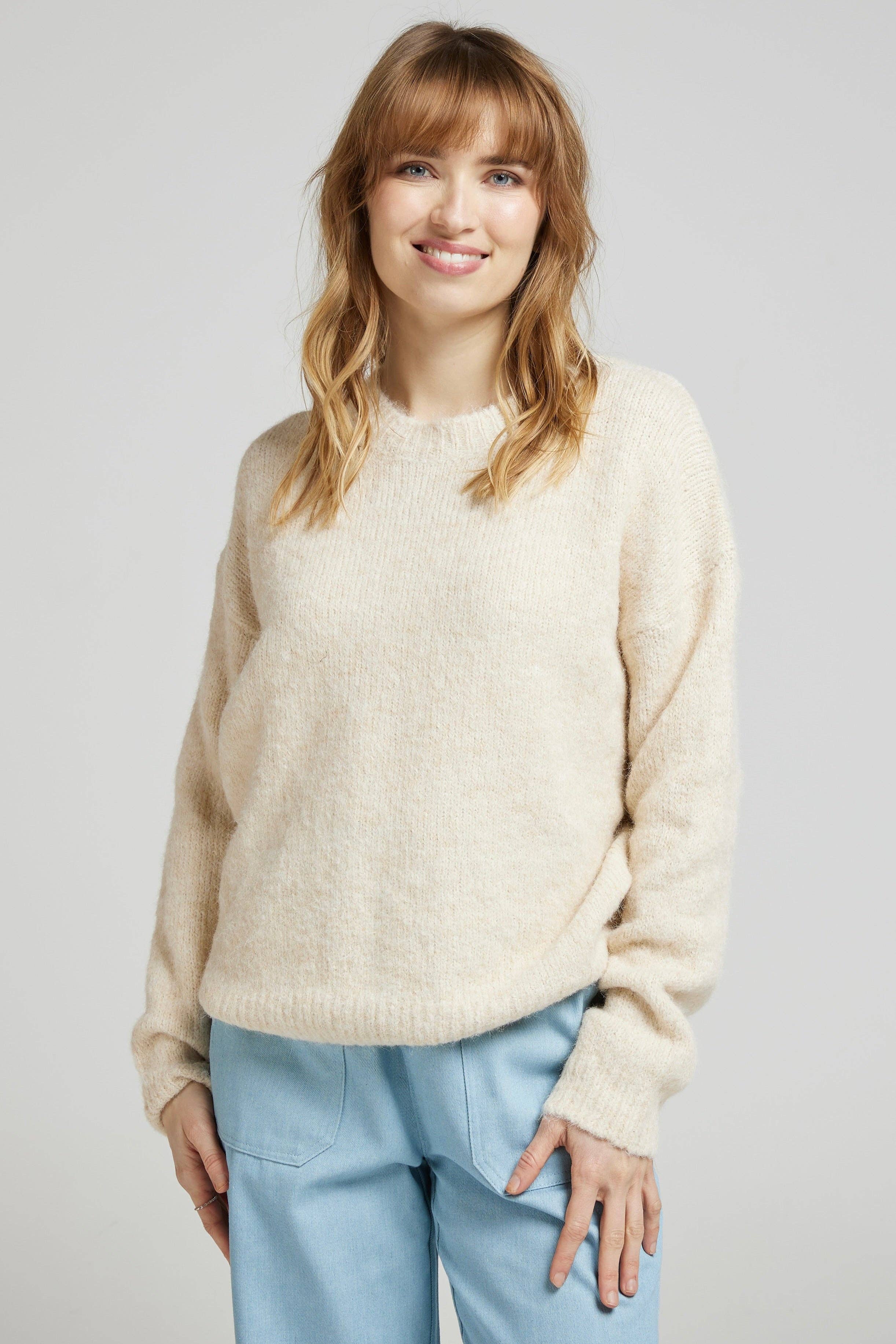 Soft Wool Beige Sweater crew neckline