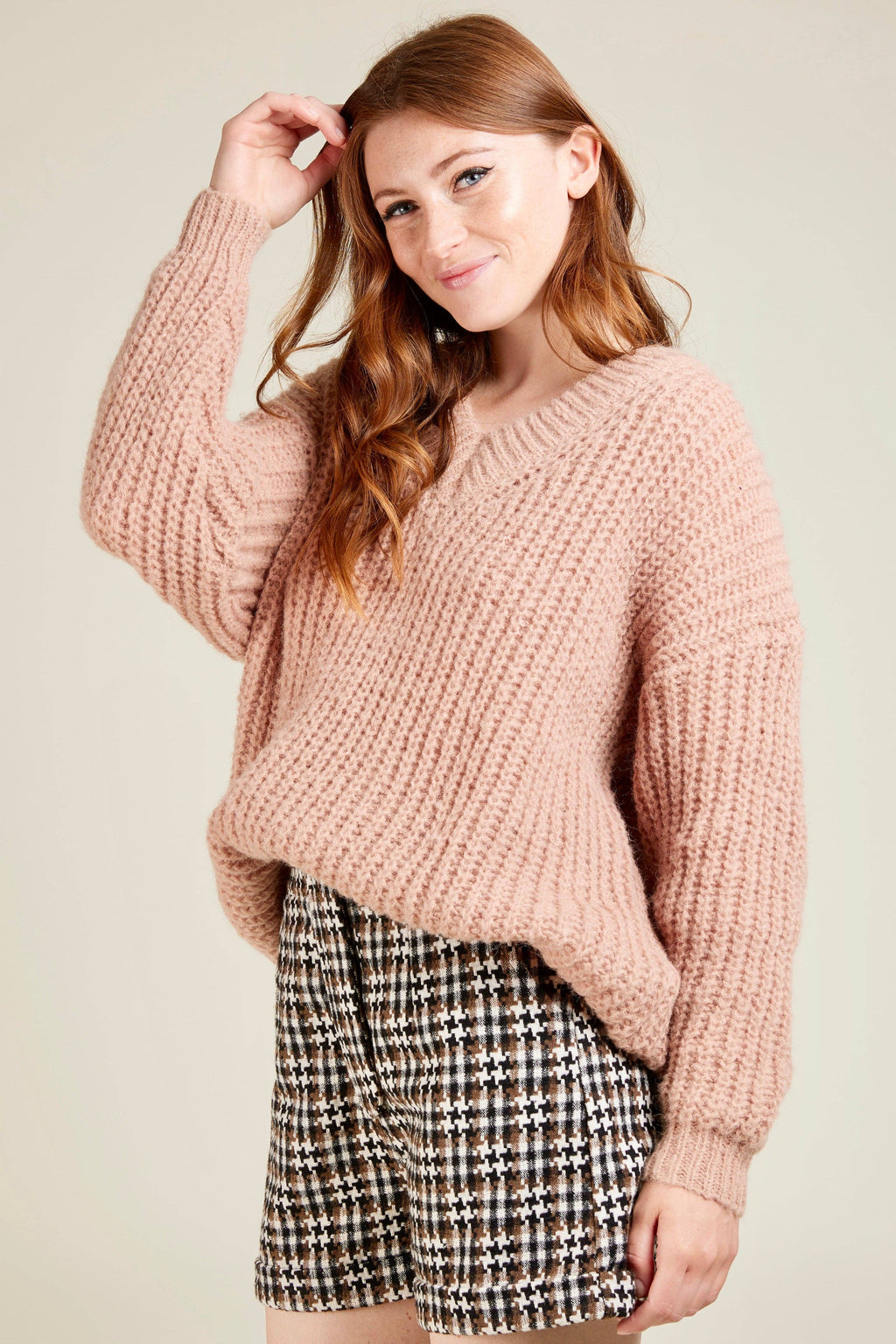 Andy & Lucy - PEPINA - Oversized trui met V-hals - KAMEEL / 4-2; SM-ML