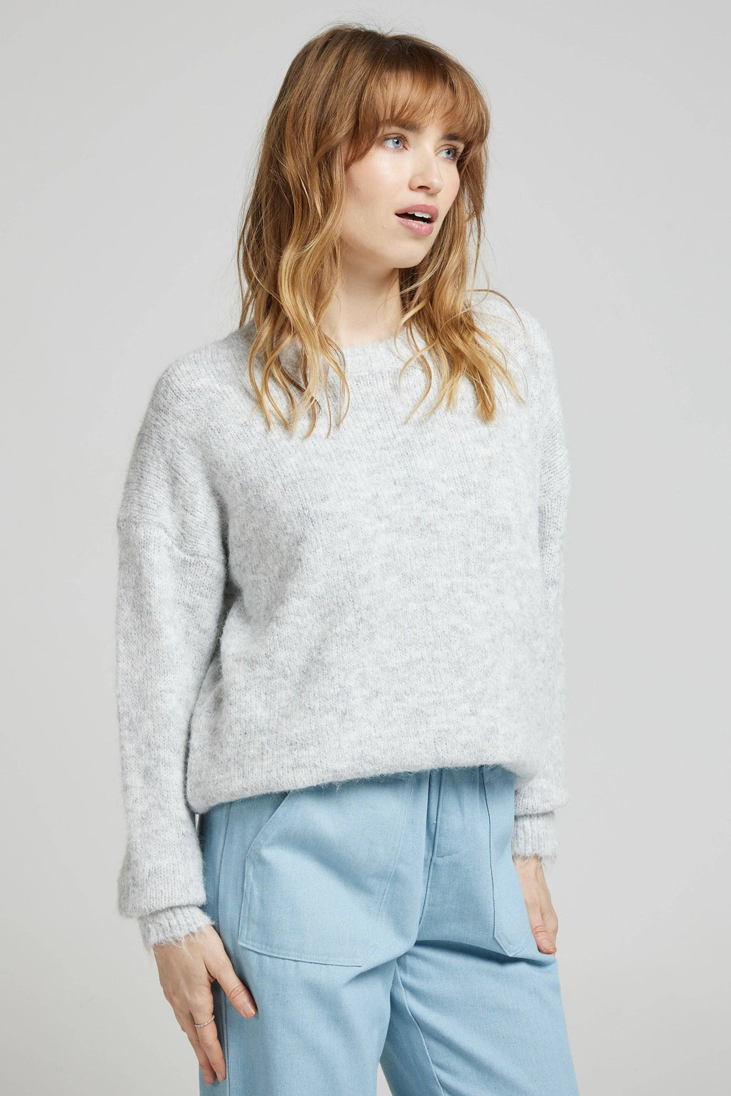 Soft Grey Sweater crew neckline