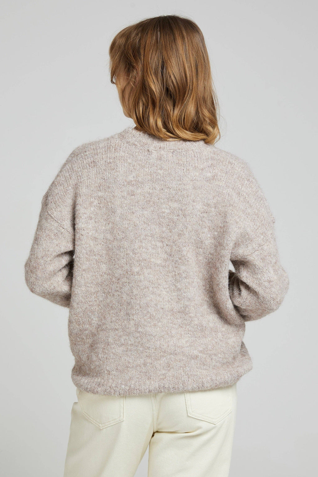 Soft Wool taupe Sweater crew neckline
