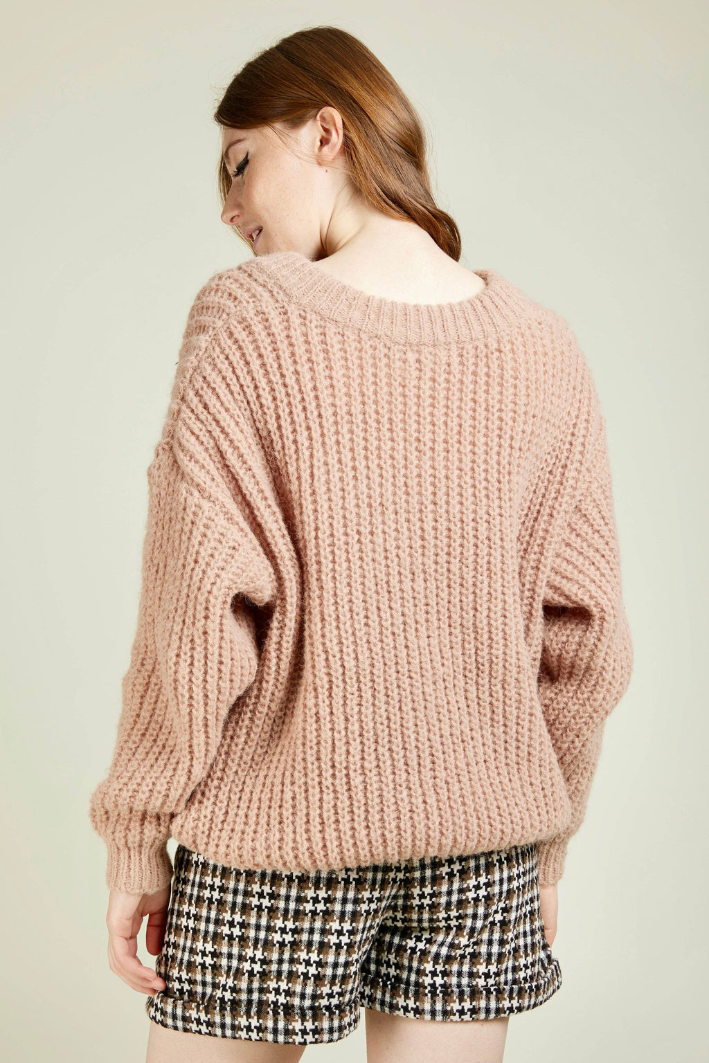 Sweet Caramel Sweater oversized thick V-neckline sweater