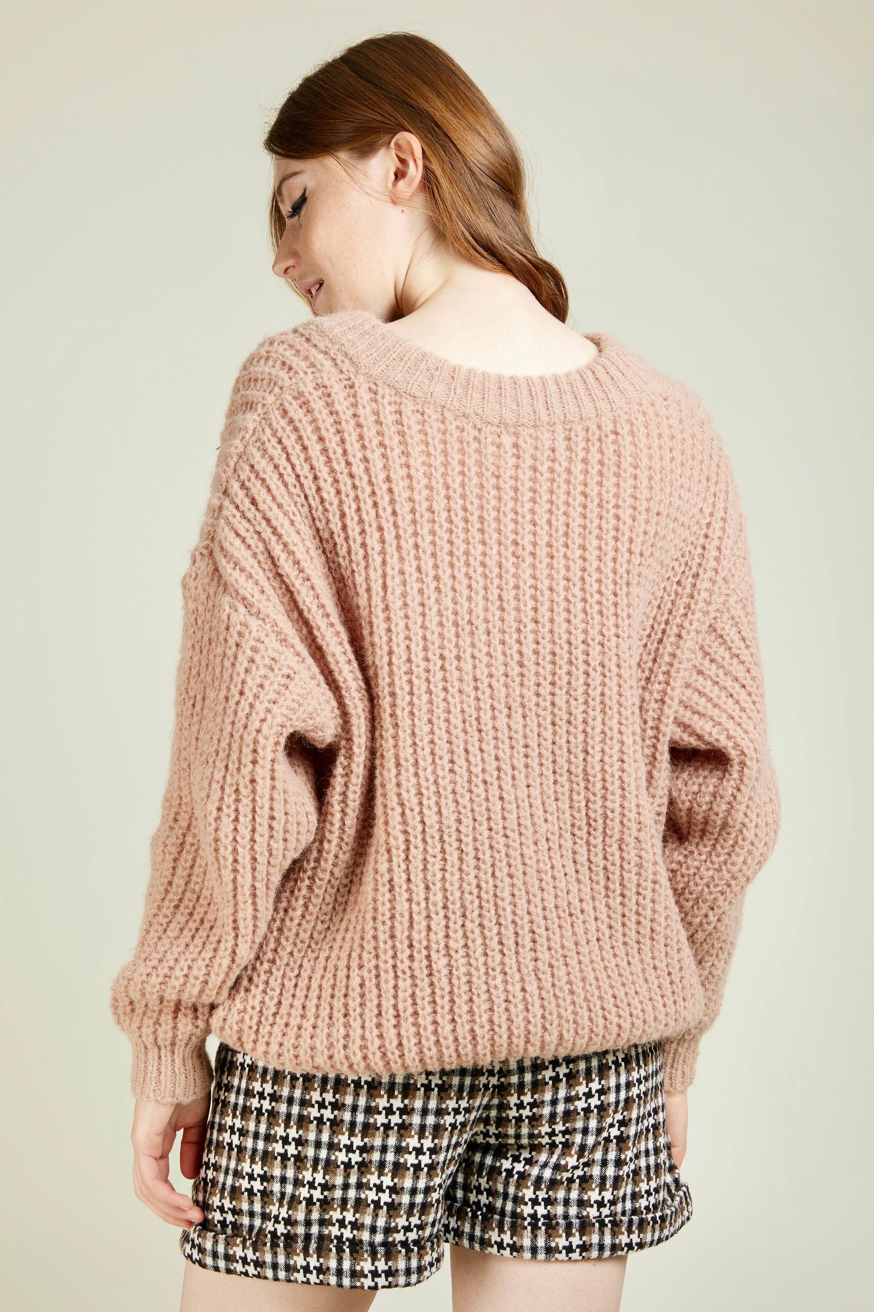 Sweet Caramel Sweater oversized thick V-neckline sweater
