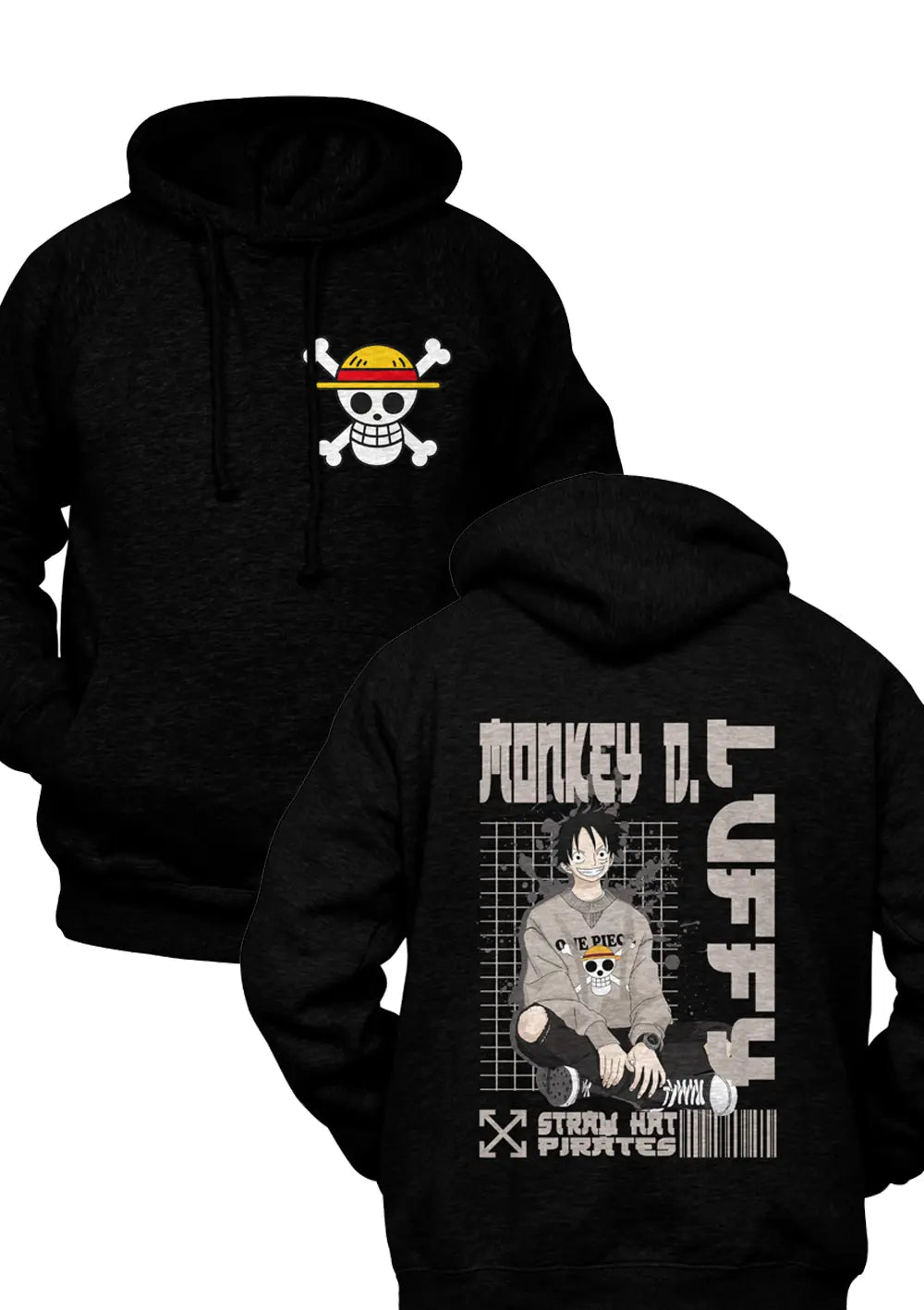 Felpa con Cappuccio Fronte Retro Monkey D Luffy Rubber Urban Style One Piece Anime-0