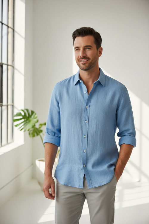 guy wearing a casual shirt with buttons