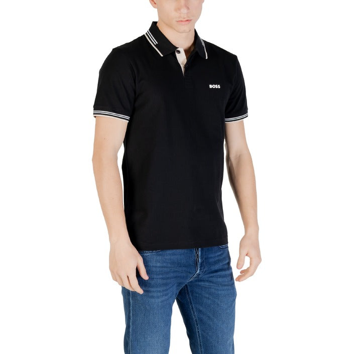BOSS Men's Black Tipped Short Sleeve Polo Shirt
