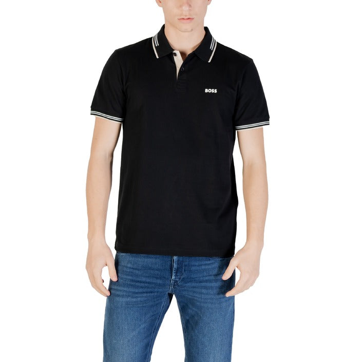 BOSS Men's Black Tipped Short Sleeve Polo Shirt